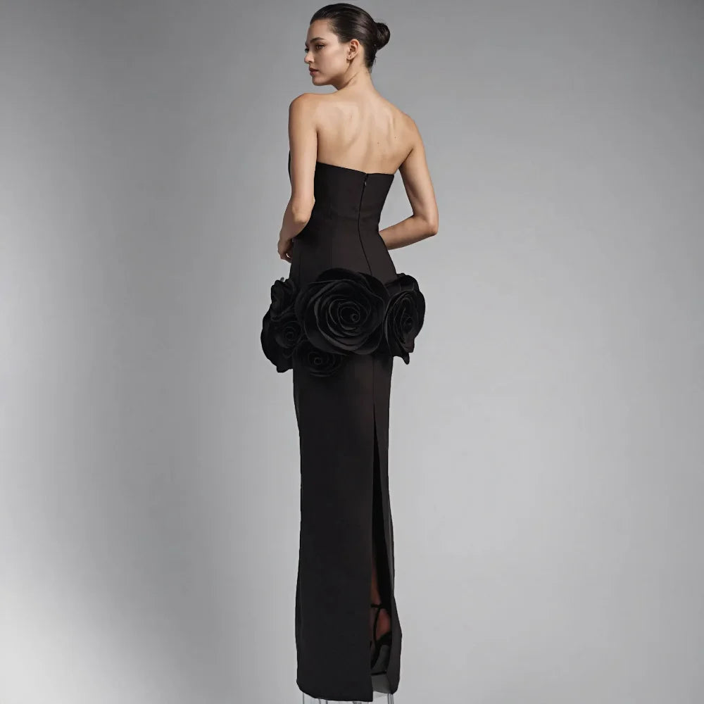 Wholesale Womens Clothing 2025 Ladies Prom Dresses 3D Flower Elegant Black Long Evening Gowns Engagement Party Dress for Women