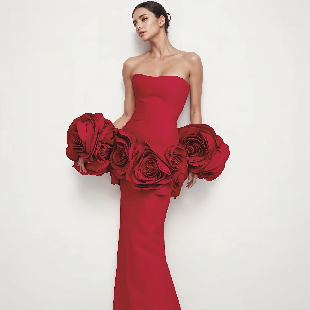 Wholesale Womens Clothing 2025 Ladies Prom Dresses 3D Flower Elegant Black Long Evening Gowns Engagement Party Dress for Women
