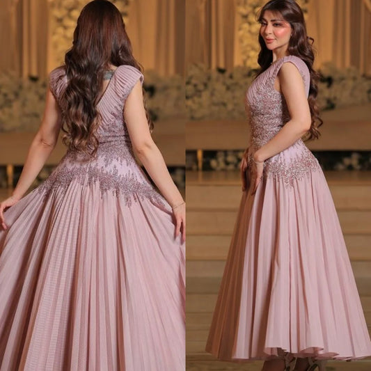 Customized Simple V-Neck Cap Sleeve Sleeveless Evening Dress High Quality Organza Prom Dresses Delicate Crystal Homecoming Gowns