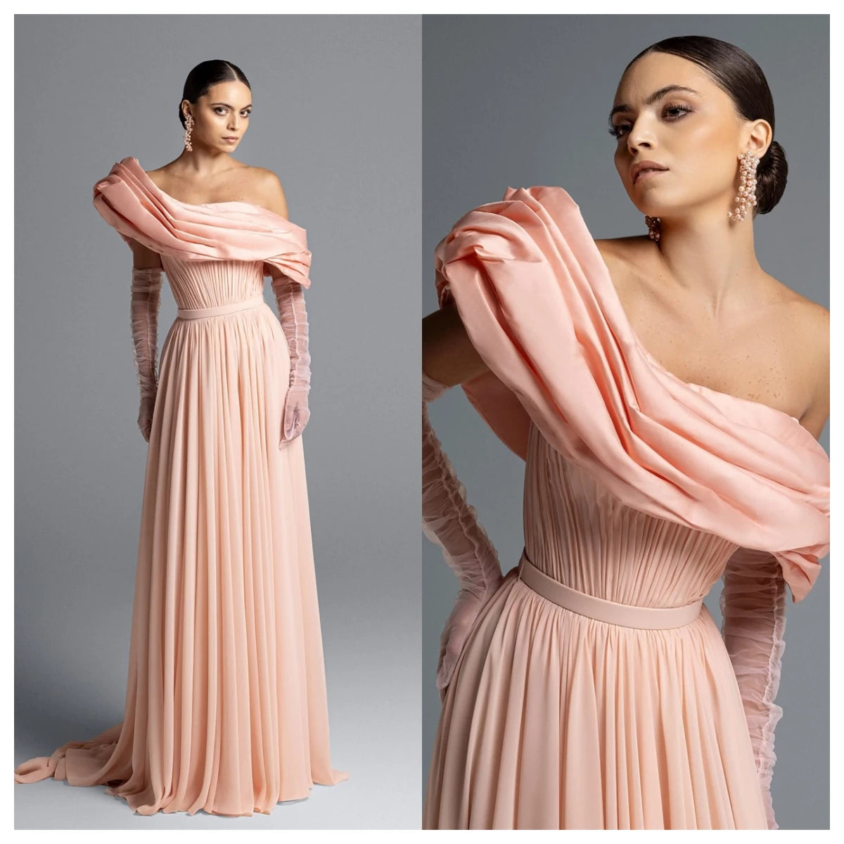 Customized  High Quality Pink Chiffon Evening Dress One Shoulder Sleeveless Bespoke Occasion Gowns Belt Homecoming Dres