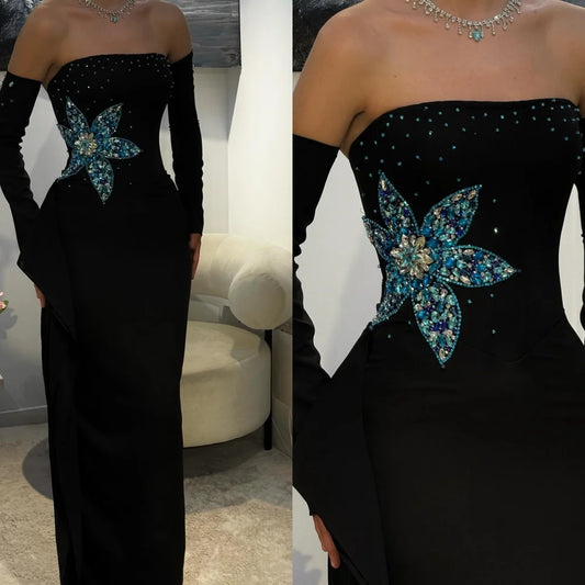 Customized Exquisite Strapless Detachable Sleeve Evening Dress High Quality Satin Prom Dresses Luxury Crystal Bridal Party Gowns