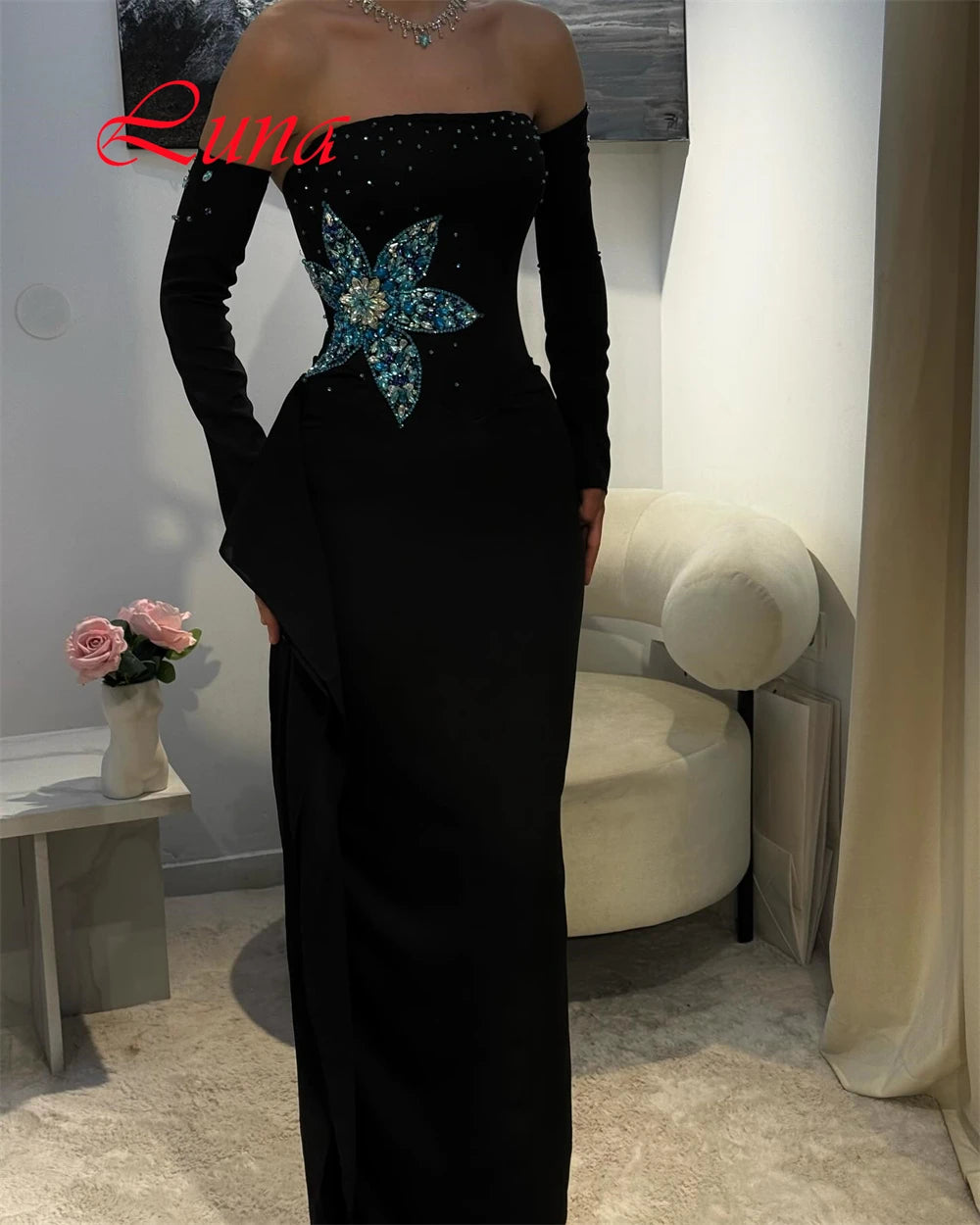 Customized Exquisite Strapless Detachable Sleeve Evening Dress High Quality Satin Prom Dresses Luxury Crystal Bridal Party Gowns