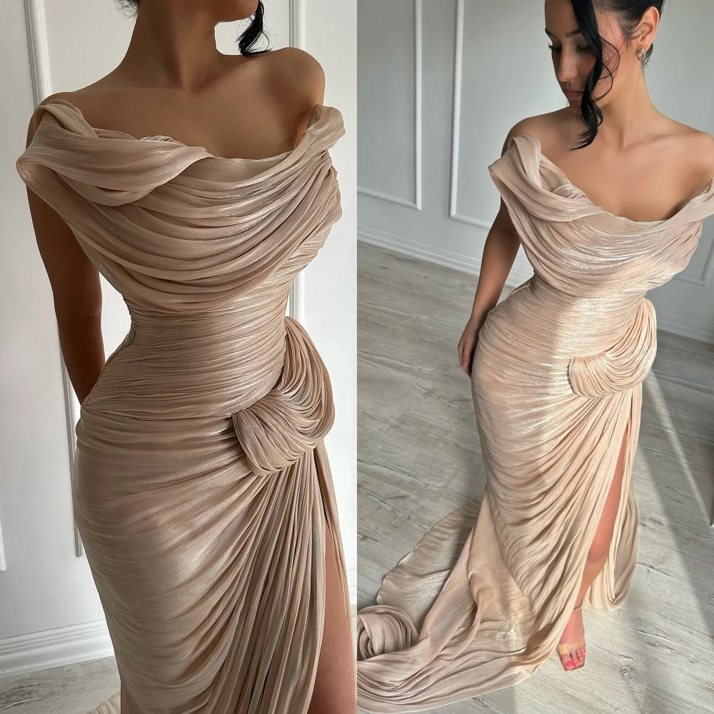 Customized Exquisite One Shoulder Sleeveless Evening Dress High Quality Satin Prom Dresses Temperament Chapel Train Party Gowns
