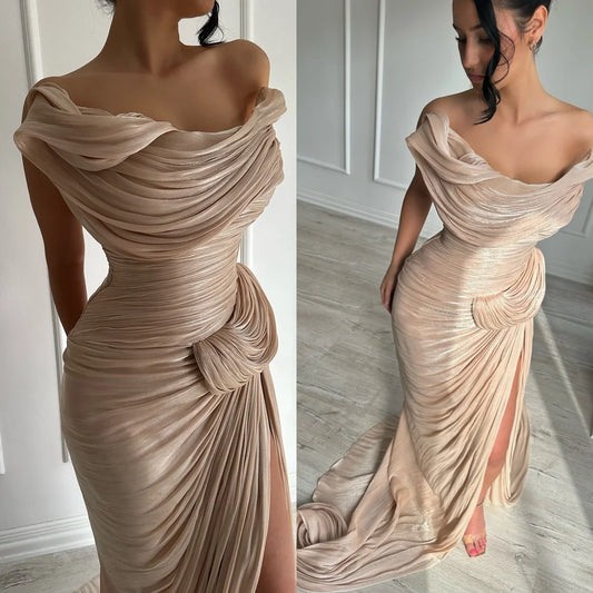 Customized Exquisite One Shoulder Sleeveless Evening Dress High Quality Satin Prom Dresses Temperament Chapel Train Party Gowns