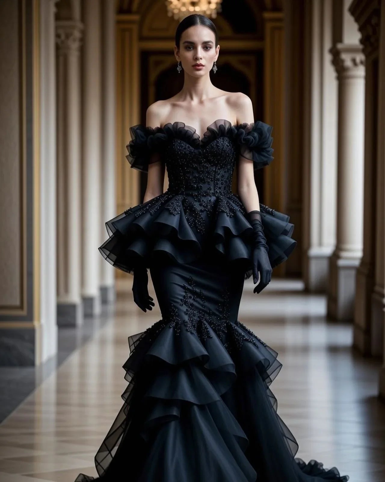Luxury Organza Peplum Women Dress Applique Prom Gowns Layered Custom Made Special Mermaid Party Dresses Beaded Sweetheart
