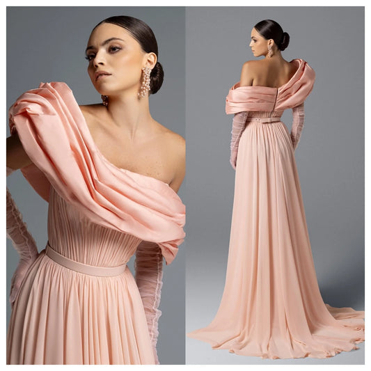 Customized  High Quality Pink Chiffon Evening Dress One Shoulder Sleeveless Bespoke Occasion Gowns Belt Homecoming Dres