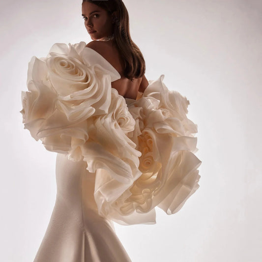 Arabic Rose Flower Blouse Puffy Prom Party Wear Unique Designs Flower Jacket Women Tops Off Shoulder