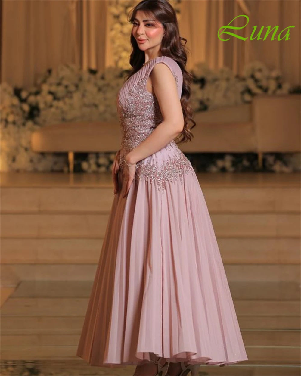 Customized Simple V-Neck Cap Sleeve Sleeveless Evening Dress High Quality Organza Prom Dresses Delicate Crystal Homecoming Gowns