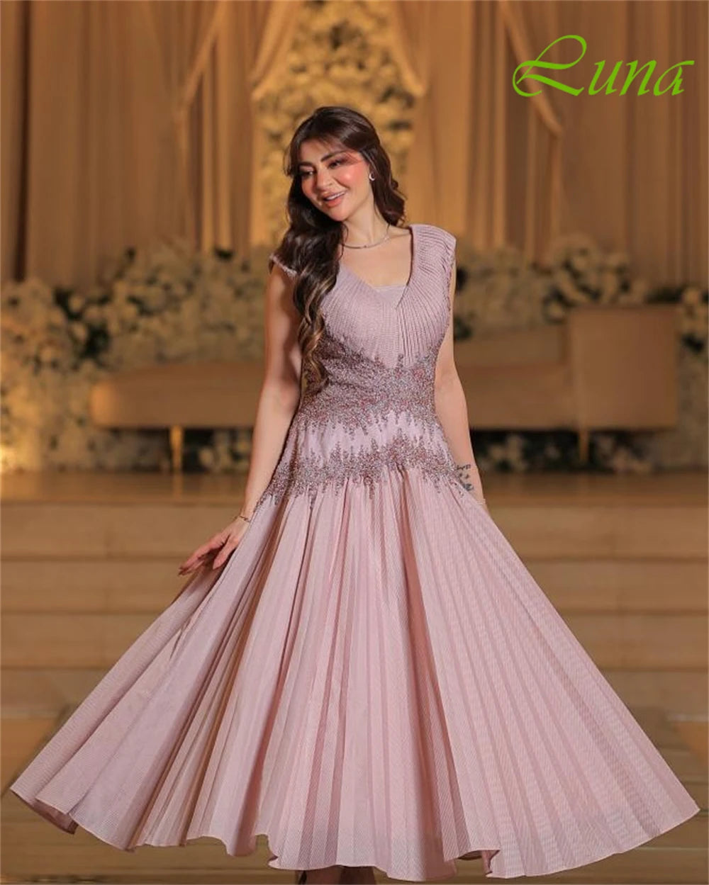 Customized Simple V-Neck Cap Sleeve Sleeveless Evening Dress High Quality Organza Prom Dresses Delicate Crystal Homecoming Gowns