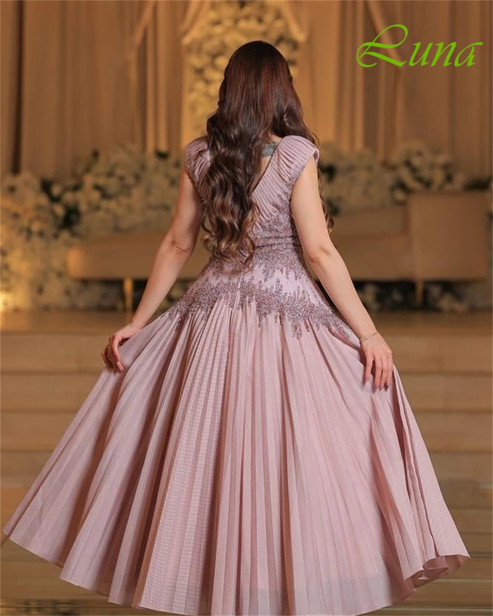 Customized Simple V-Neck Cap Sleeve Sleeveless Evening Dress High Quality Organza Prom Dresses Delicate Crystal Homecoming Gowns